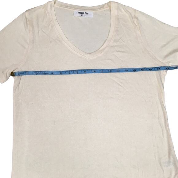 Double Zero T-Shirt Ivory Short Sleeve Round Neck Stretch Knit Women's Small Top - Picture 3 of 6